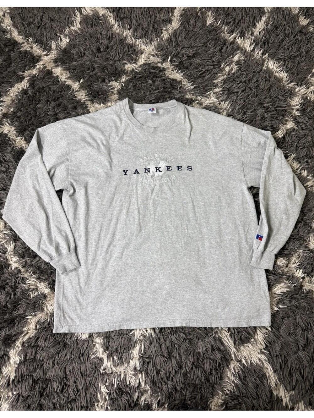 Vintage 90s New York Yankees Sweatshirt Mens XXL Russell Athletic Gray MLB